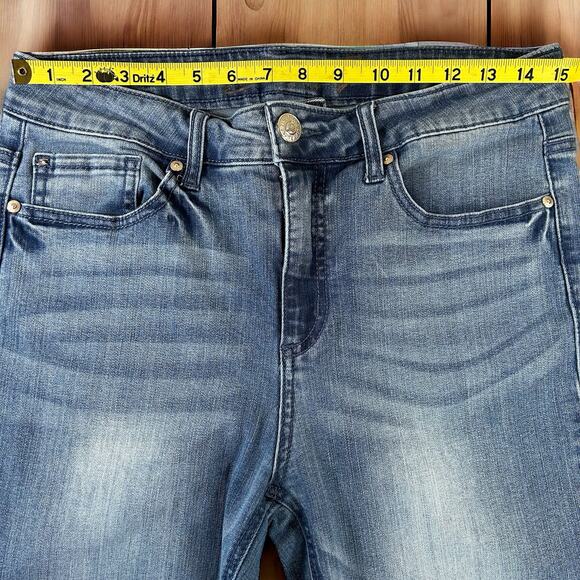 Seven7 Jeans Women Size 8 High Rise Slim Straight Blue Stone Wash Raw Hem Denim - Picture 9 of 10